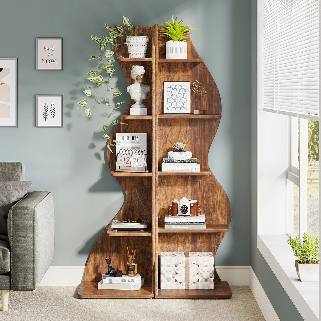 Corner Shelf, Rustic 5-Tier Wall Corner Bookshelf, Stylish Corner Small Bookcase Storage Rack Plant Stand with Unique