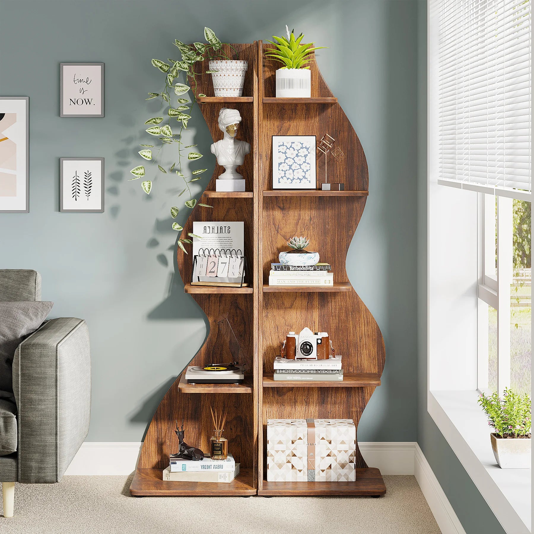 Corner Shelf, Rustic 5-Tier Wall Corner Bookshelf, Stylish Corner Small Bookcase Storage Rack Plant Stand with Unique
