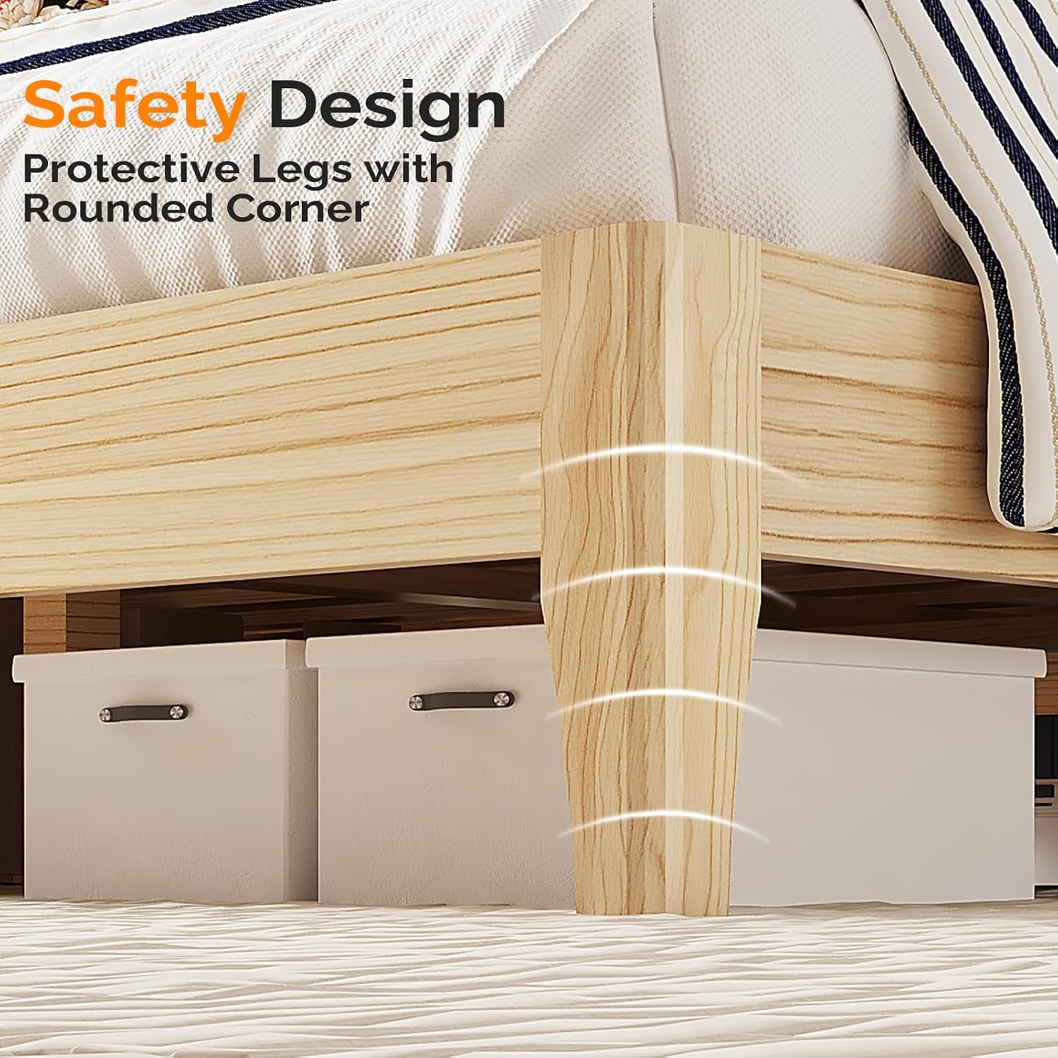 King Bed Frame with Fluted Headboard, Solid Wood Platform Bed with Slat Support,Boho Bedroom Furniture,Natural Wood