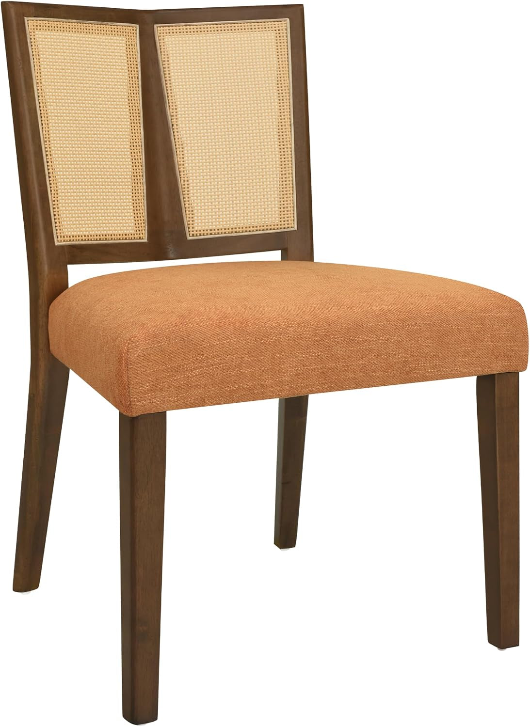 Dining Chairs Set of 2, Upholstered Armless Dining Chairs with Rattan Cane Backrest and Rubberwood Frame, Mid-Century Modern Dining Room Chairs for Kitchen and Living Room