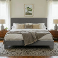 Upholstered linen bed frame with adjustable headboard