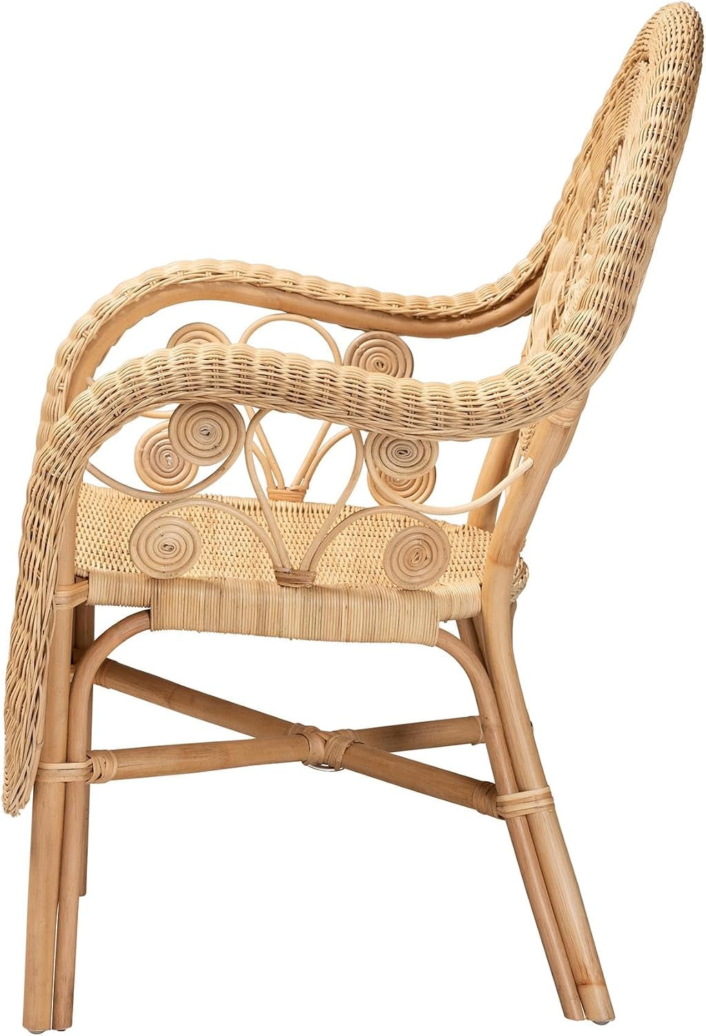 Putri Modern Bohemian Natural Rattan Accent Chair with Swirling Rattan Decors