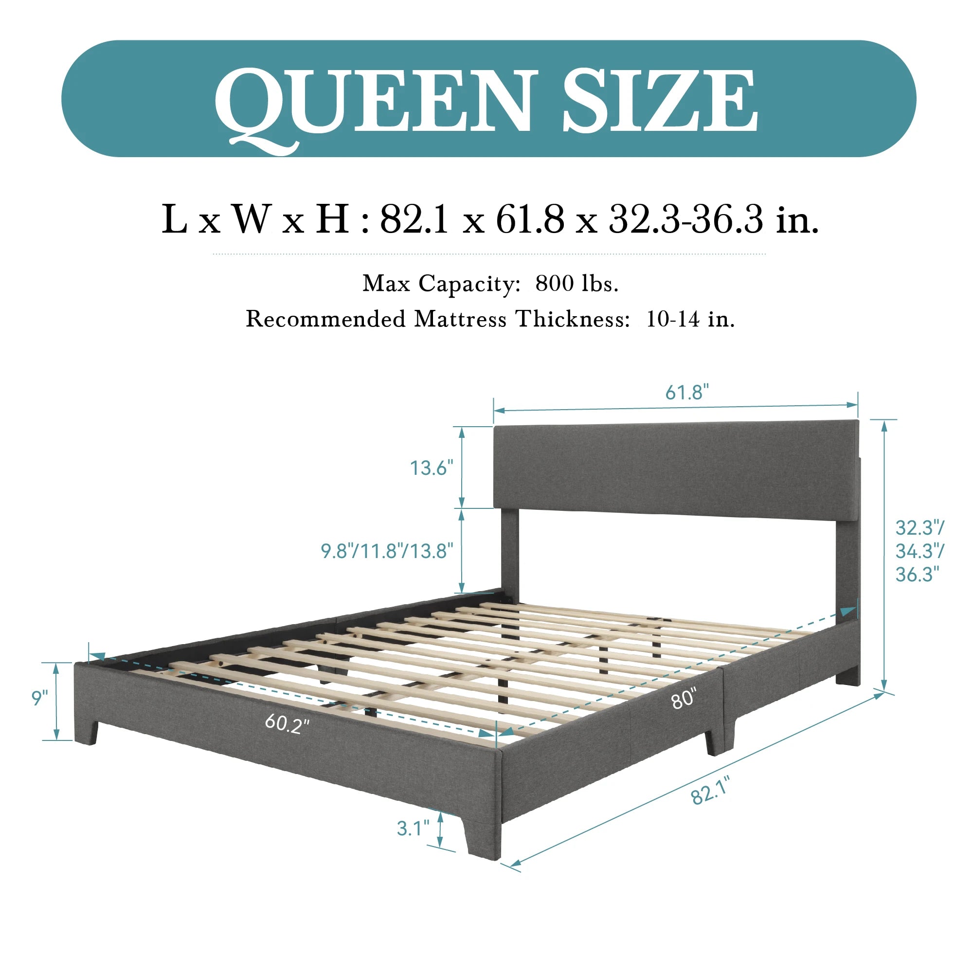 Upholstered linen bed frame with adjustable headboard