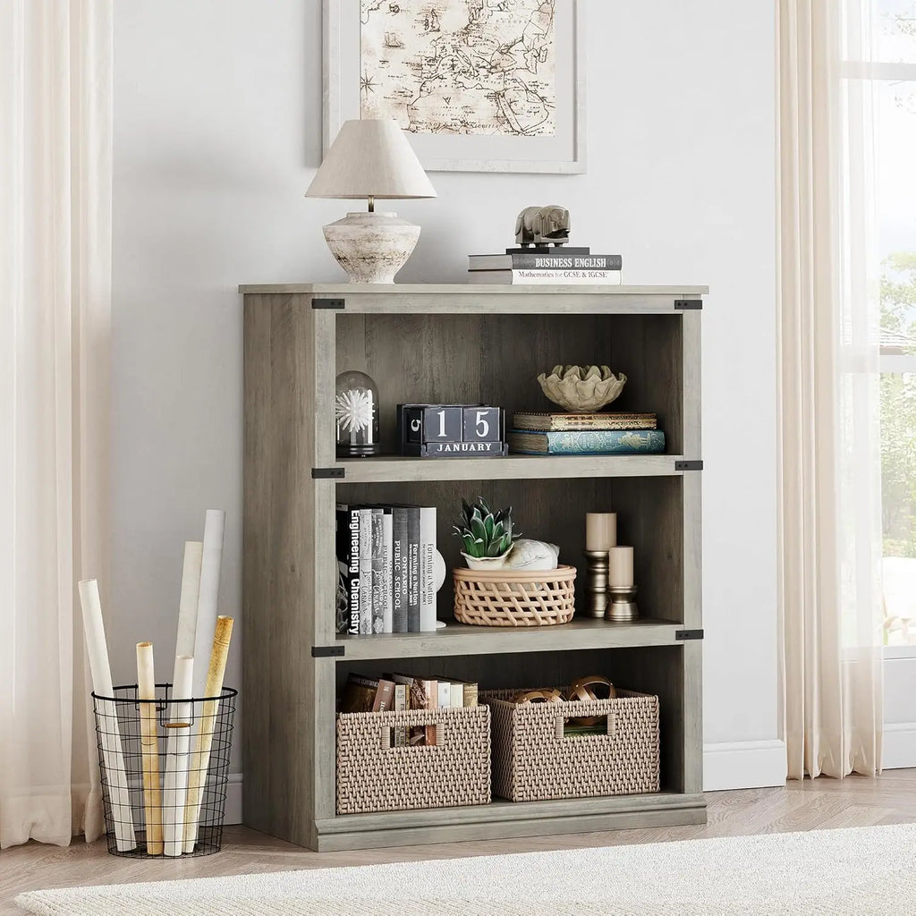 Farmhouse 3 Tier Open Bookcase - Tall Wood Bookshelf, Living Room Bedroom | Farmhouse 3-Tier Tall Open Bookcase - Sturdy 30" Wide Wood Bookshelf Display Shelves for Home Office Living Room Bedroom