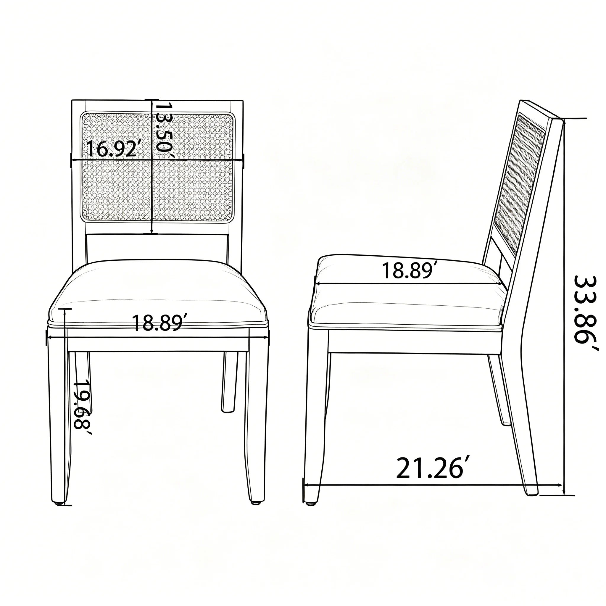 Farmhouse Rattan Dining Chairs Set of 2, Mid Century Modern Cane Kitchen Chairs with Natural Solid Wood Frame & Linen Upholstered Cushion, French Country Side Chairs for Dining Room Beige