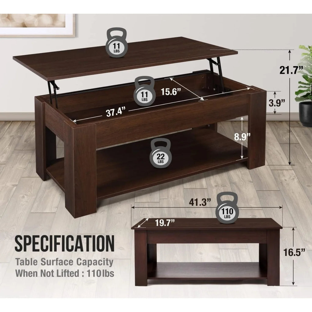41" Lift Top Coffee Table with Hidden Storage Compartment & Rising Tabletop