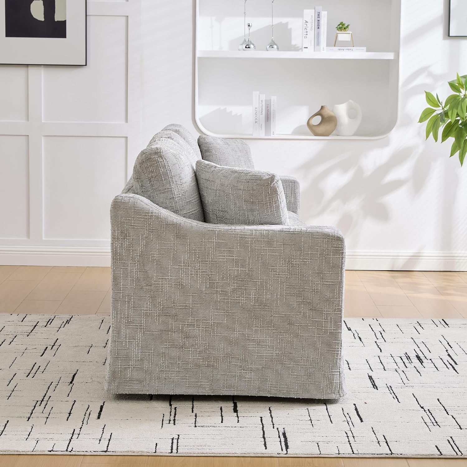 84" Modular Sofa Couch, Modern 3-Seater Chenille Fabric Loveseat Sofa with Removable Upholstery Cover, Small Couches for Living Room, Office, Apartment, Gray