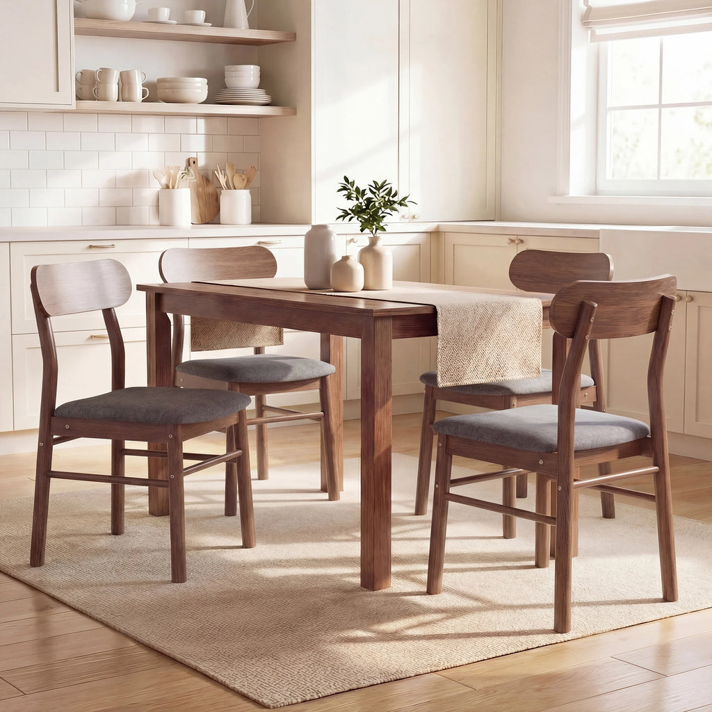 Dining Chairs Set of 4, Upholstered Solid Wood Kitchen Chairs, Mid-Century Modern Dining Room Chairs with Ergonomic Curved Backrest, Gray