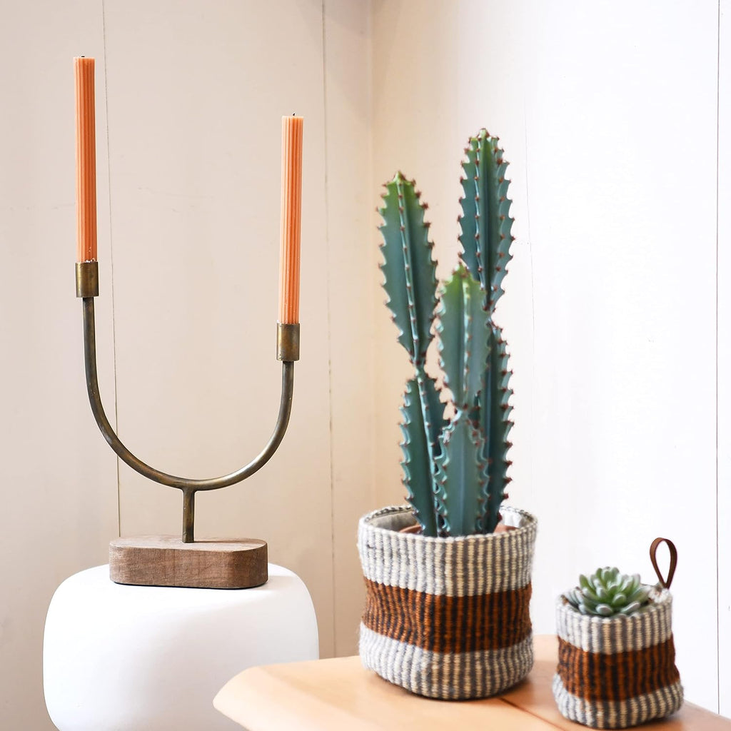 Woven Jute Baskets with Liner, Rust Striped, Set of 2 Sizes
