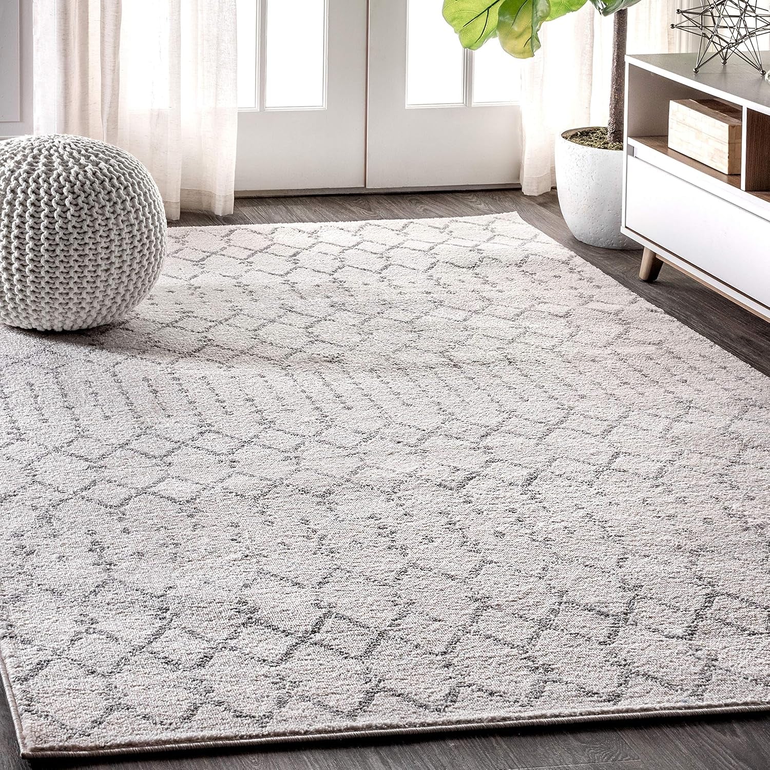 Boho Vintage Diamond Cream/Gray Indoor Area Rug 8X10 Ft, Moroccan Hype for Living Room, Bedroom, Kitchen, Office, Easy-Cleaning, High Traffic, Pet-Friendly, Non-Shedding (MOH101B-8)