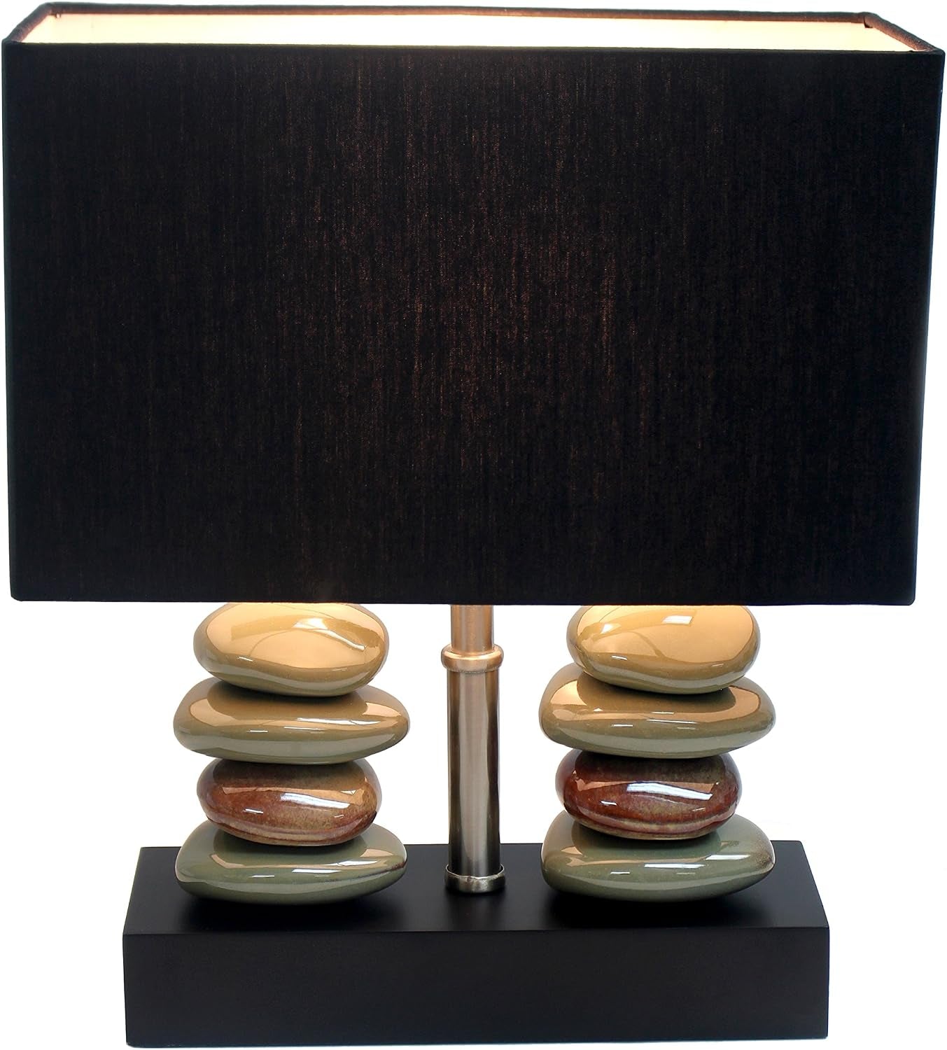 LT1036-BLK Rectangular Dual Stacked Stone Ceramic Table Lamp, Black