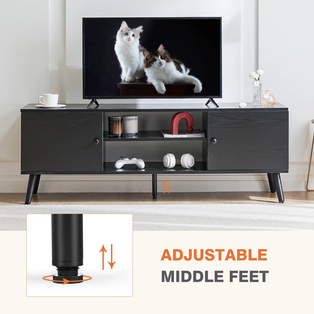 Wooden Fireplace Tv Stand for up to 60 Inch TV Entertainment Center for Living Room Media Console Adjustable Shelf 2 Storage