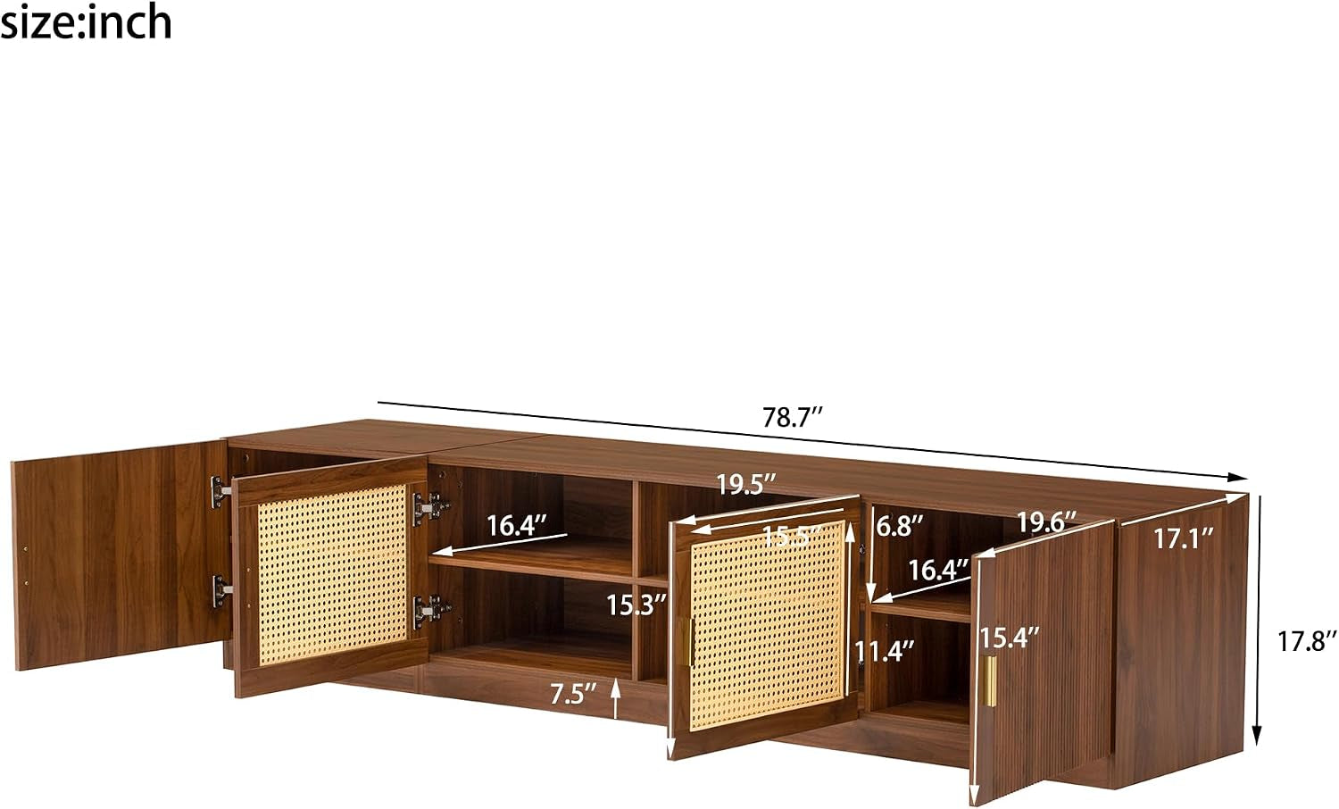 Walnut fluted rattan media console