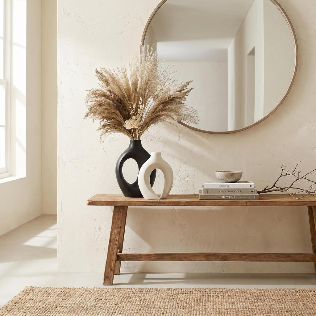 Black and Off-White Snuggle Hollow Ceramic Vase Set of 2 | Nordic Minimalist Aesthetic Snuggle Vases for Table Centerpiece Dining Living Room Book Shelf Decoration (W 6.3" X H 8.4")