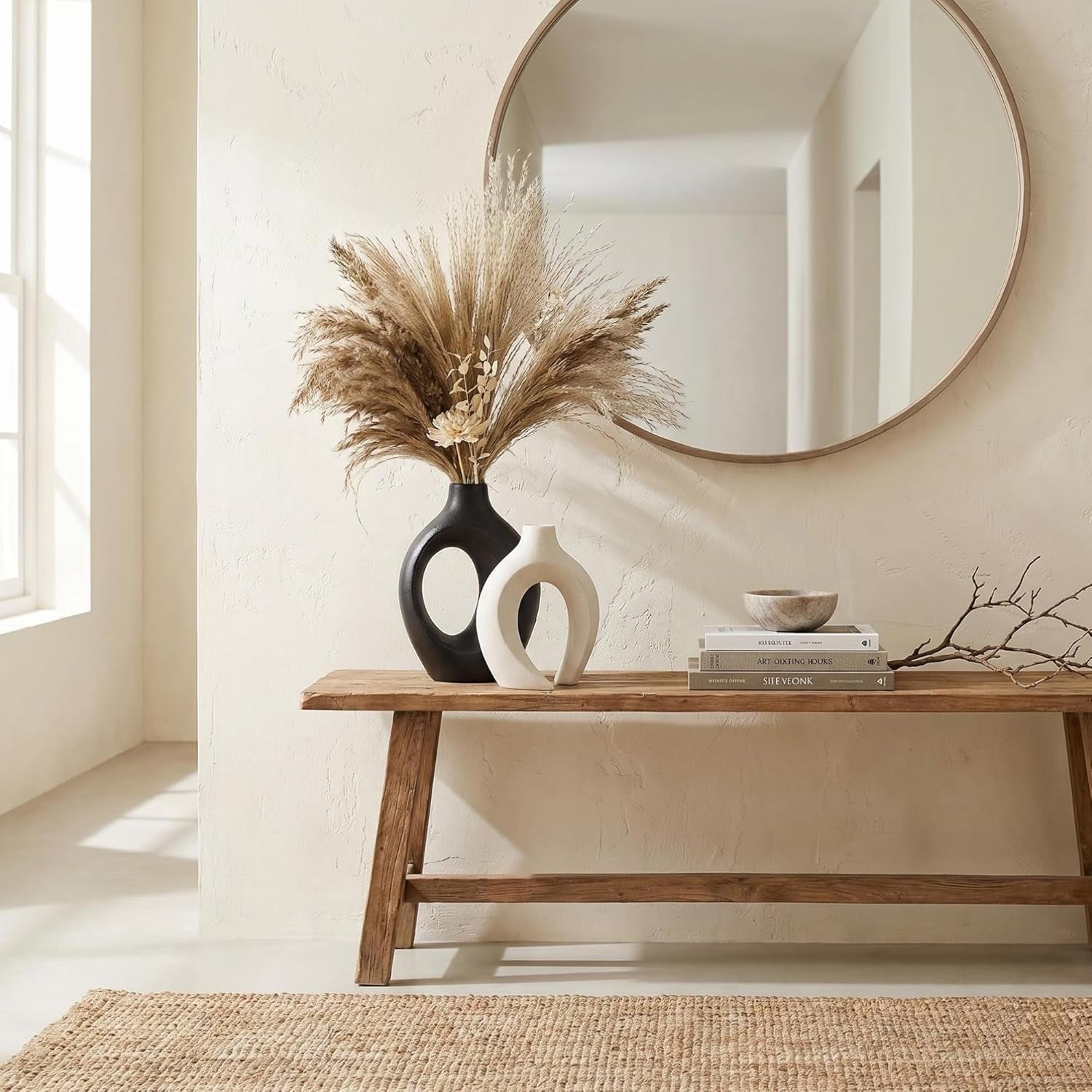 Black and Off-White Snuggle Hollow Ceramic Vase Set of 2 | Nordic Minimalist Aesthetic Snuggle Vases for Table Centerpiece Dining Living Room Book Shelf Decoration (W 6.3" X H 8.4")