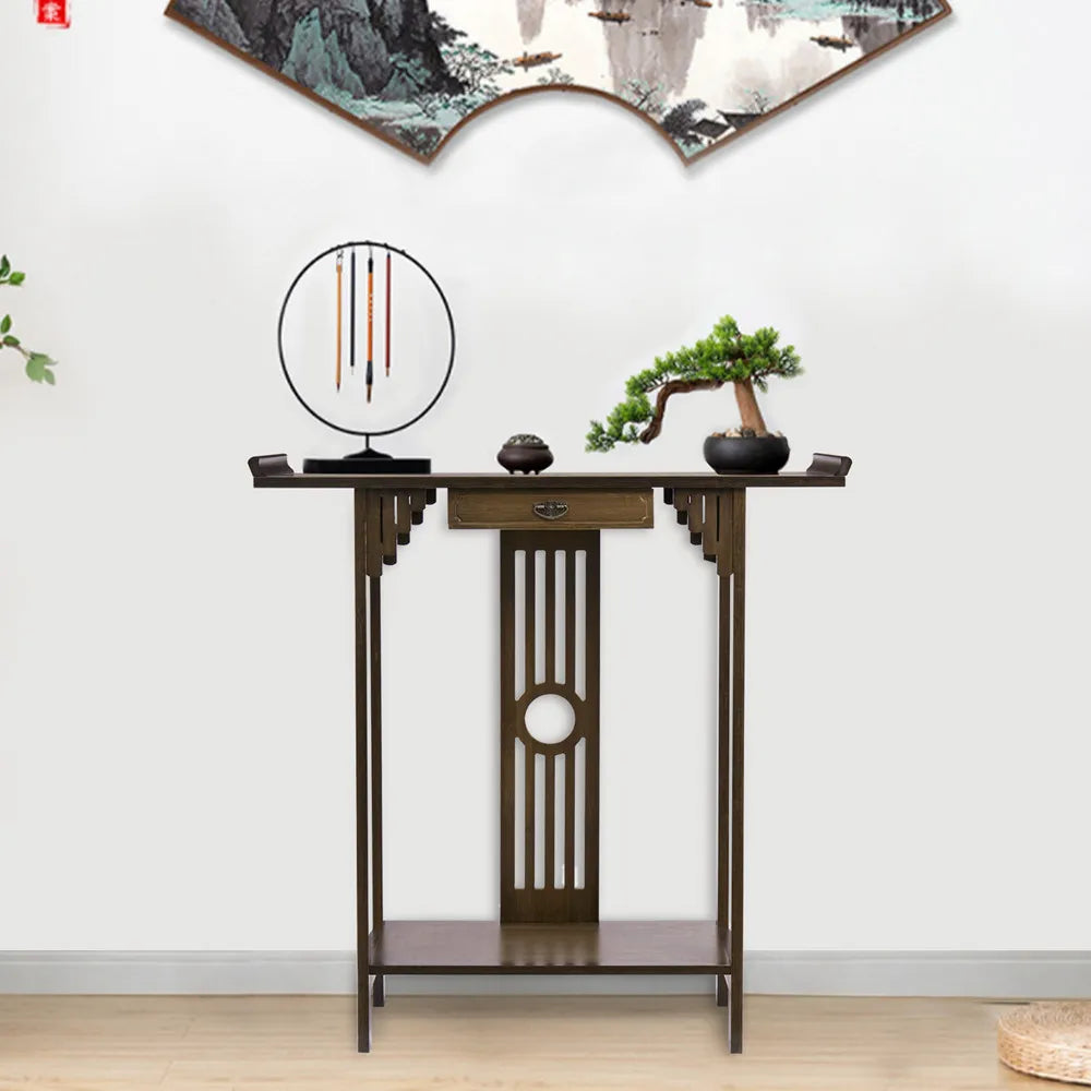 Classic Wood Console Table with Drawer and Bottom Shelf Entryway Accent Table for Home Decor