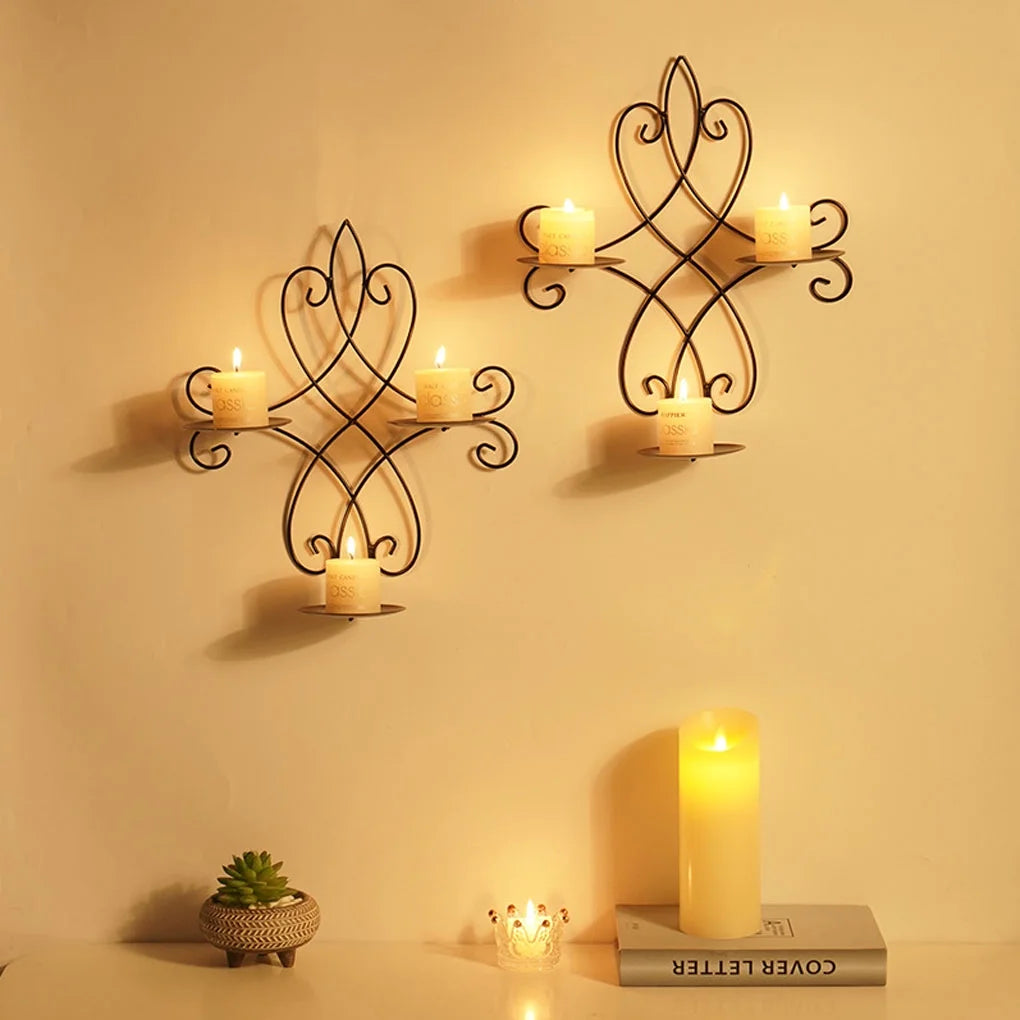 Wall Candle Sconce Holder Set of 2, Metal Wall Candle Holder Wall Decor, Hanging Wall Mounted Candle Stick Holder for Living Room Bedroom Dining Room Decorations