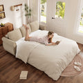 Queen Size Pull Out Sofa Bed, 2-In-1 Convertible Sleeper Couches with Memory Foam Mattress, 3 Seat Sleeper Couch Beds for Living Room, Beige