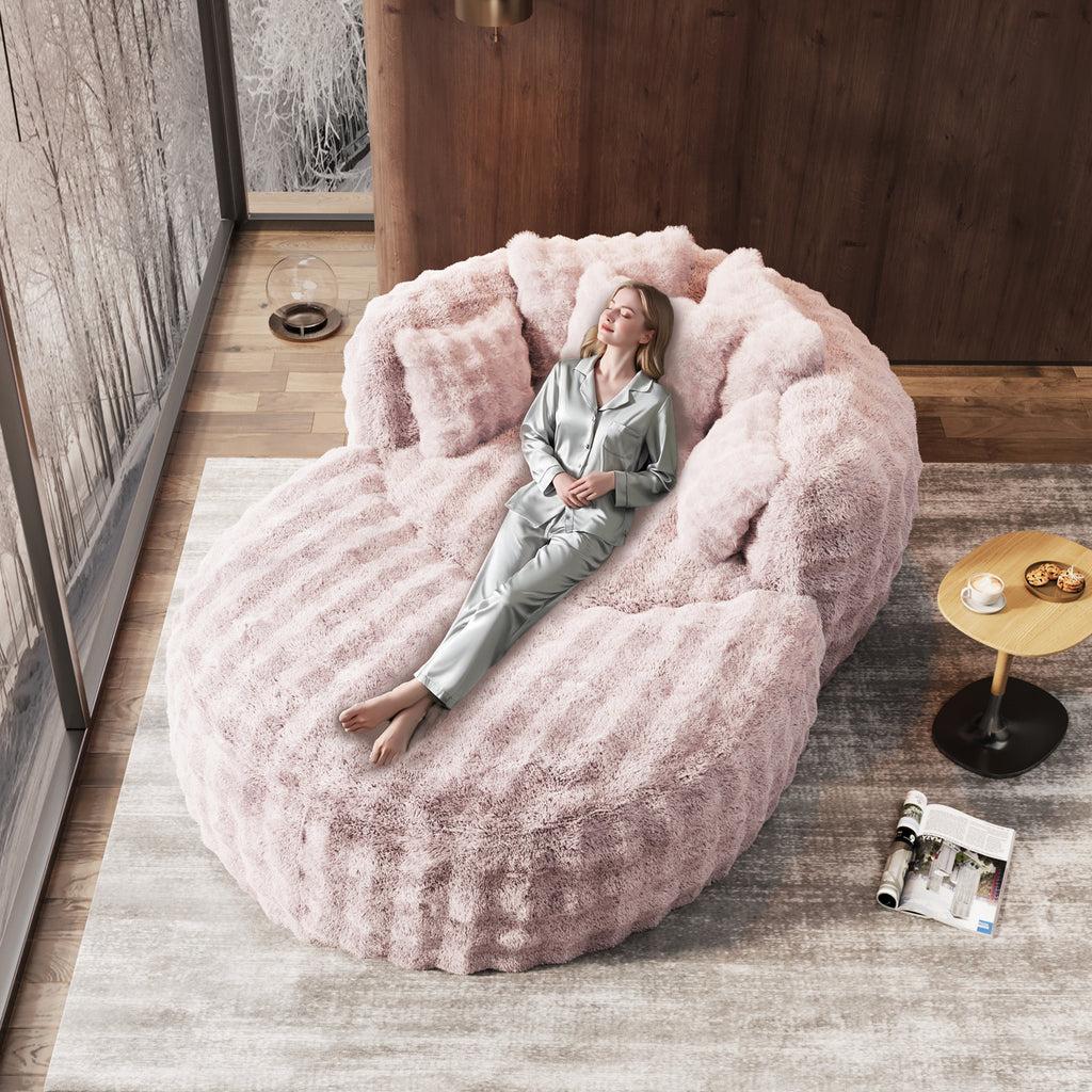 55" W Oversized Chaise Lounge Chair Indoor with Ottoman,Round Reading Sofa Couch with Thickened Backrest & 5 Pillows for Living Room,Pink