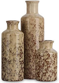 Ceramic Vase Set - 3 Crack Brown Small Vases, Farmhouse Country Flower Vase Home Decor, Living Room Decoration, Table Decoration, Fireplace Decor, and Entrance Decorations Centerpieces