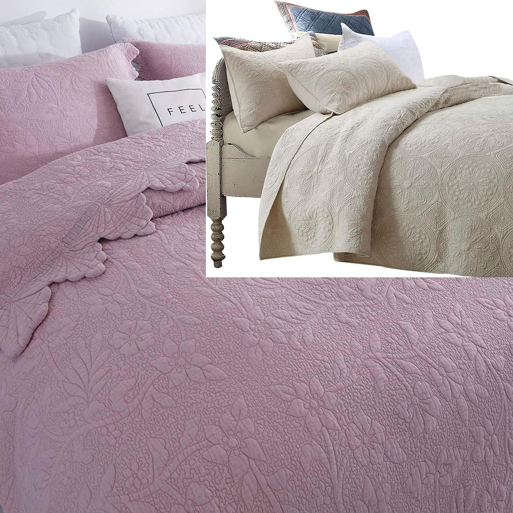 6PC Quilt Bedding Set Cotton Comforter Set Queen Size Queen Size Bedspreads Scalloped Farmhouse Comforter Set