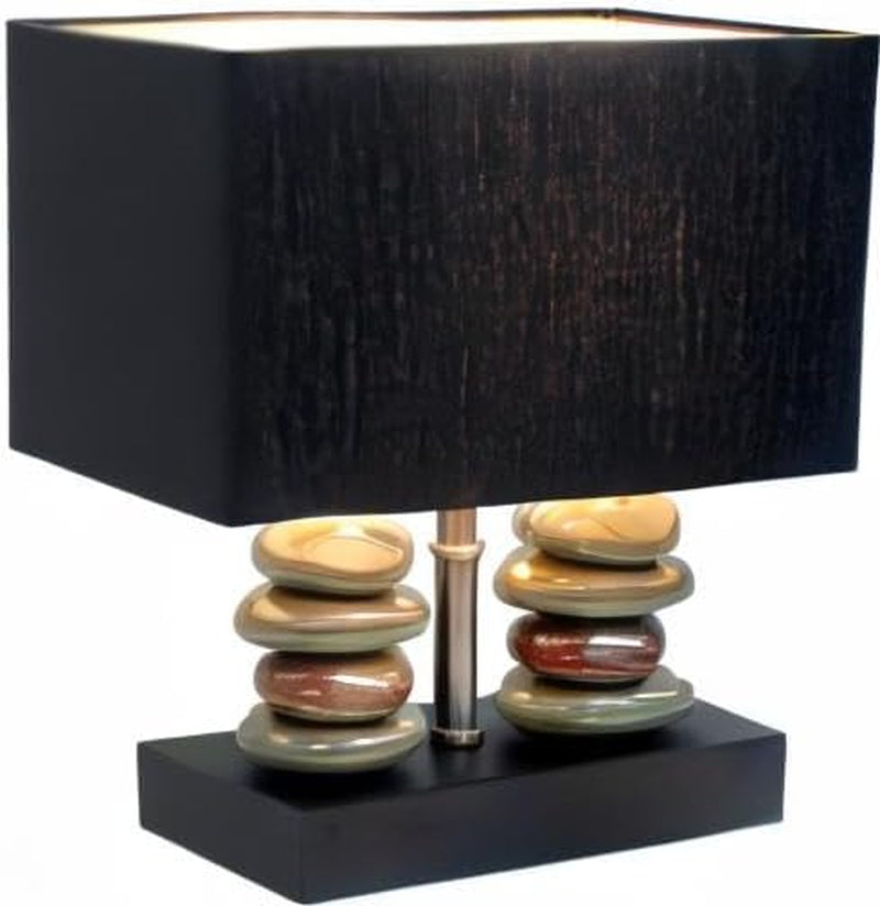 LT1036-BLK Rectangular Dual Stacked Stone Ceramic Table Lamp, Black