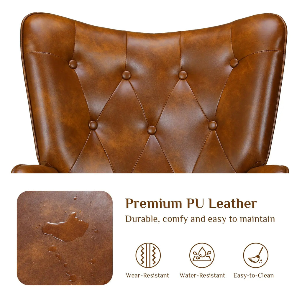Accent Chair Upholstered PU Leather Living Room Chairs High Back Armchair, Comfy Wingback Chair for Bedroom, Reception Room