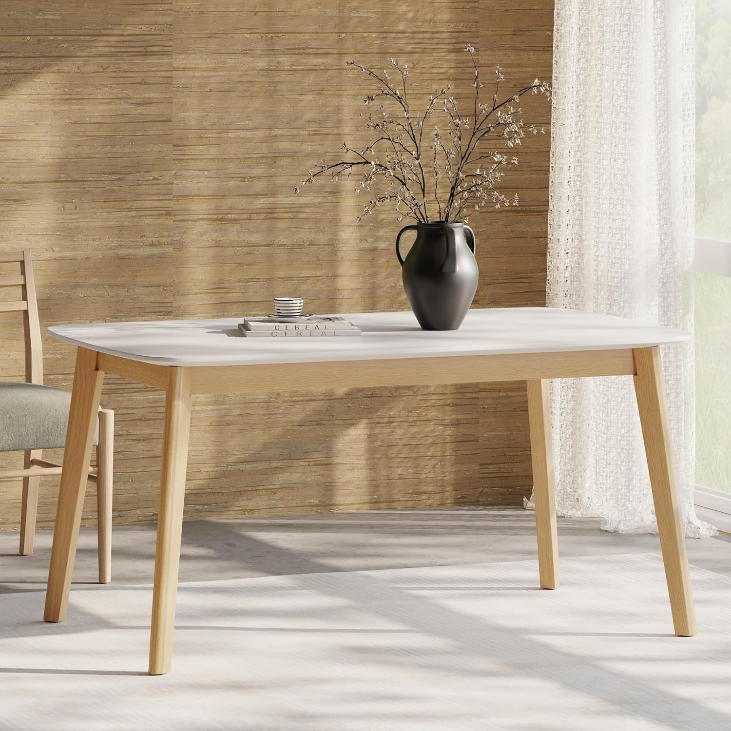 Natural oak dining table with white top
