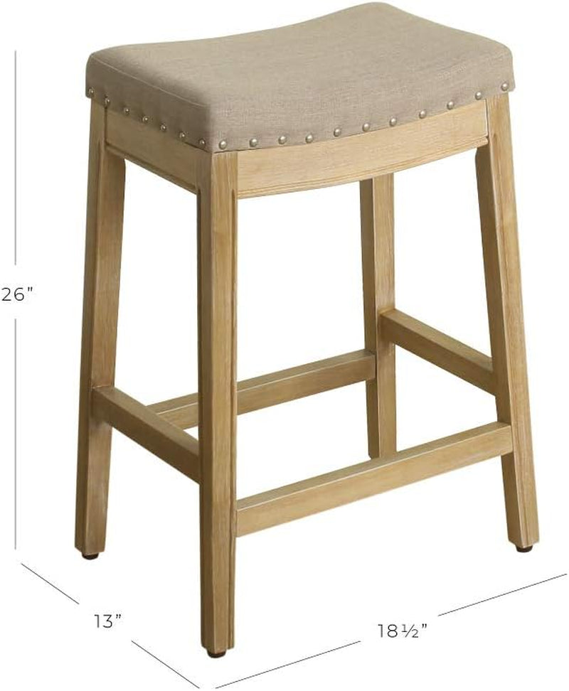 Home Decor | Backless Nailhead Trim Counter Height Bar Stools | 24 Inch Bar Stools | Decorative Home Furniture (Linen)