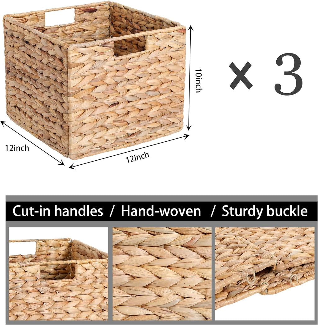 Woven water hyacinth storage baskets set of three
