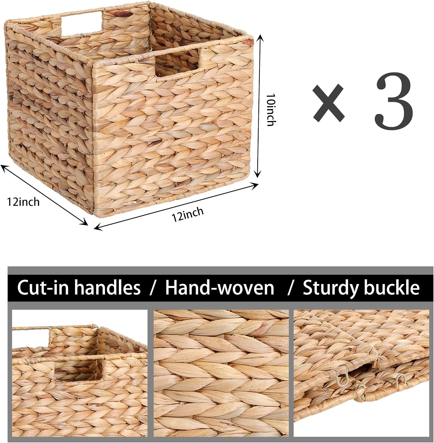 Woven water hyacinth storage baskets set of three