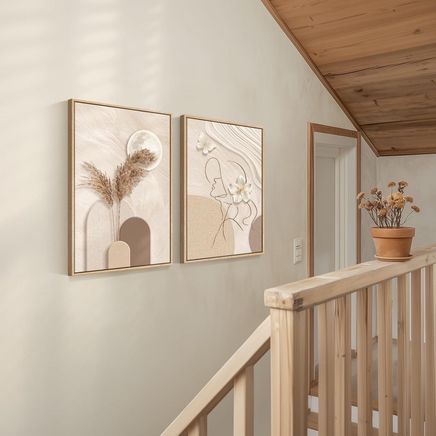 Framed Modern Neutral Beige Abstract Wall Art for Living Room, 20X30 Inch | Woman Silhouette, Canvas Prints, Large Painting, Modern Picture, Set of 2, Contemporary, Elegant Artwork, Wall Decor Bedroom