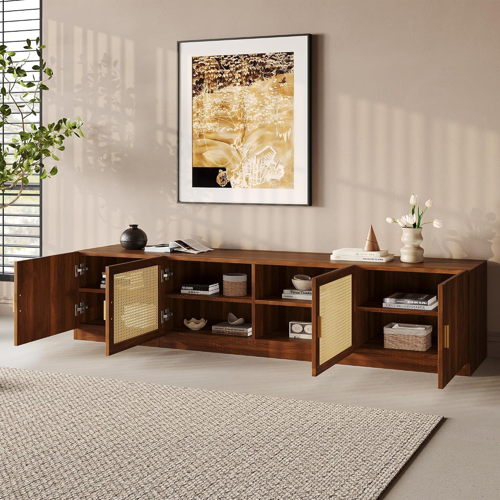Walnut fluted rattan media console