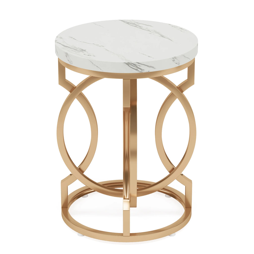 Modern round End Table with Thick Wood Top, 20“ Side Table Cocktail Table with Unique O-Shaped Base