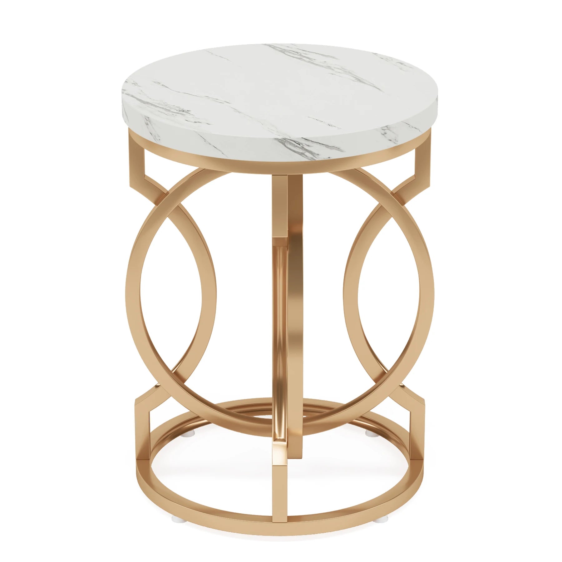 Modern round End Table with Thick Wood Top, 20“ Side Table Cocktail Table with Unique O-Shaped Base