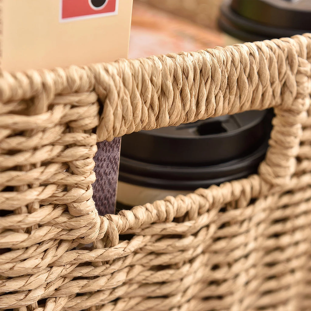 8.6 Inch Set of 2 Wicker Baskets, Woven Storage Baskets for Shelves with Handles, Foldable Cube Storage Basket Bins