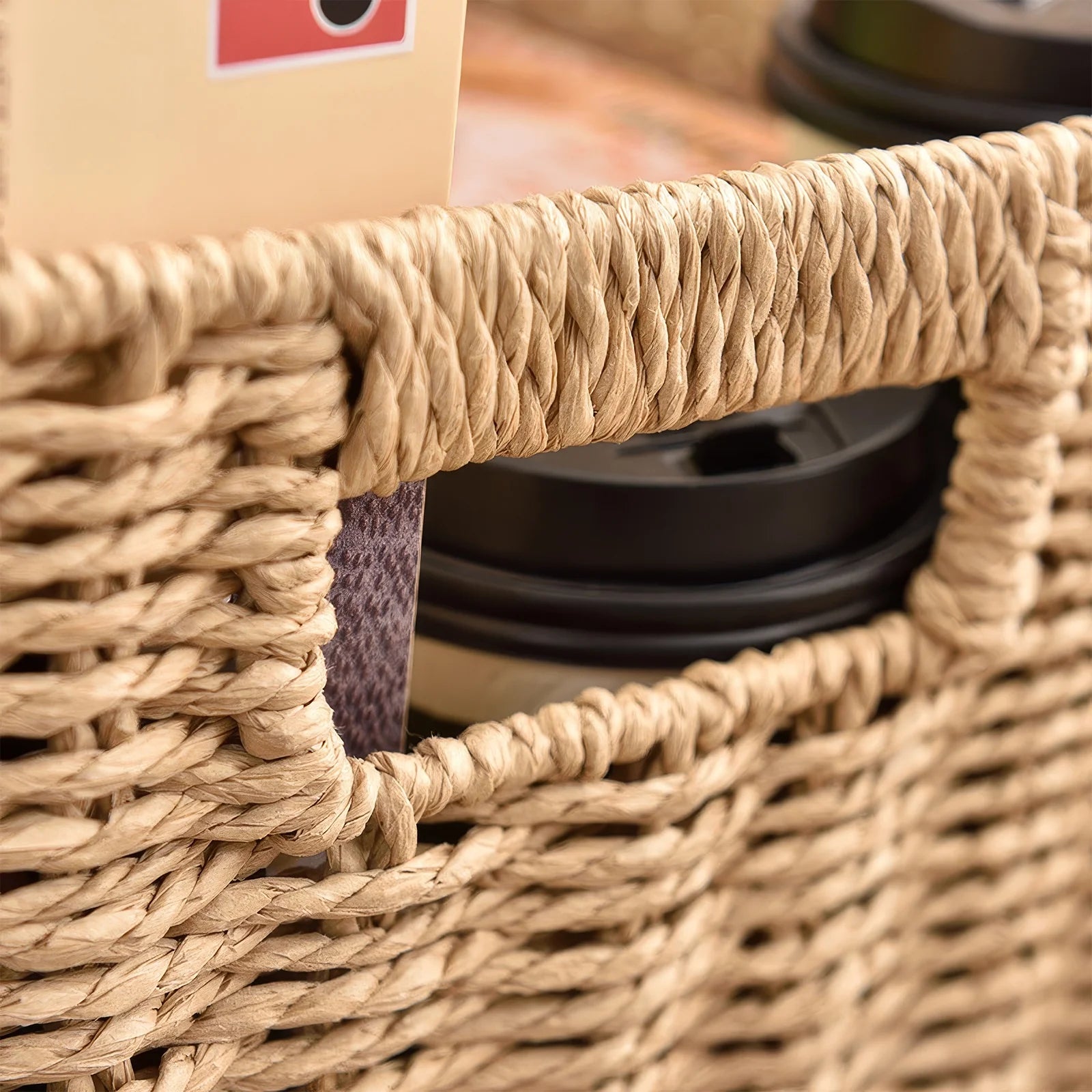 8.6 Inch Set of 2 Wicker Baskets, Woven Storage Baskets for Shelves with Handles, Foldable Cube Storage Basket Bins