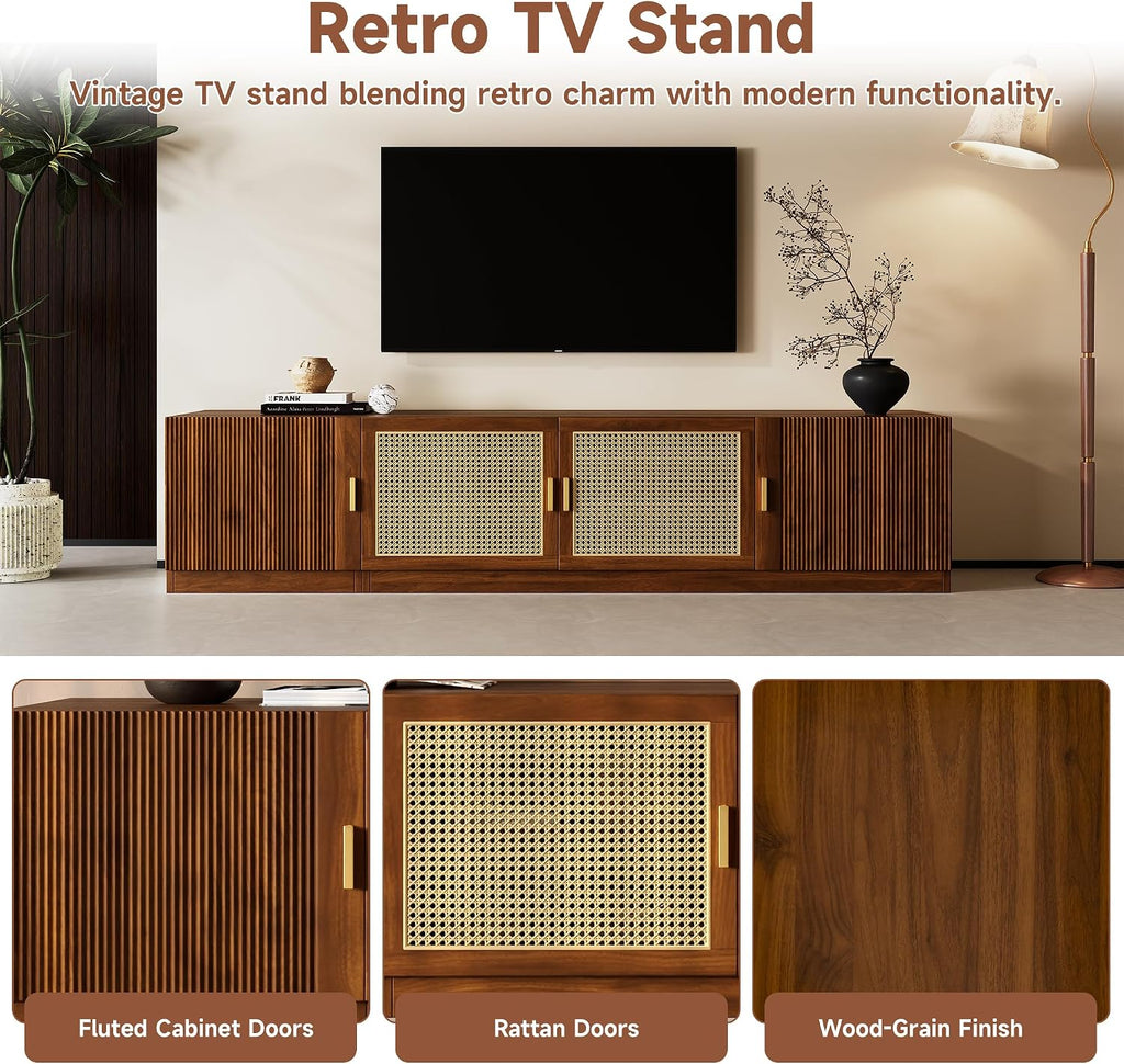 Walnut fluted rattan media console