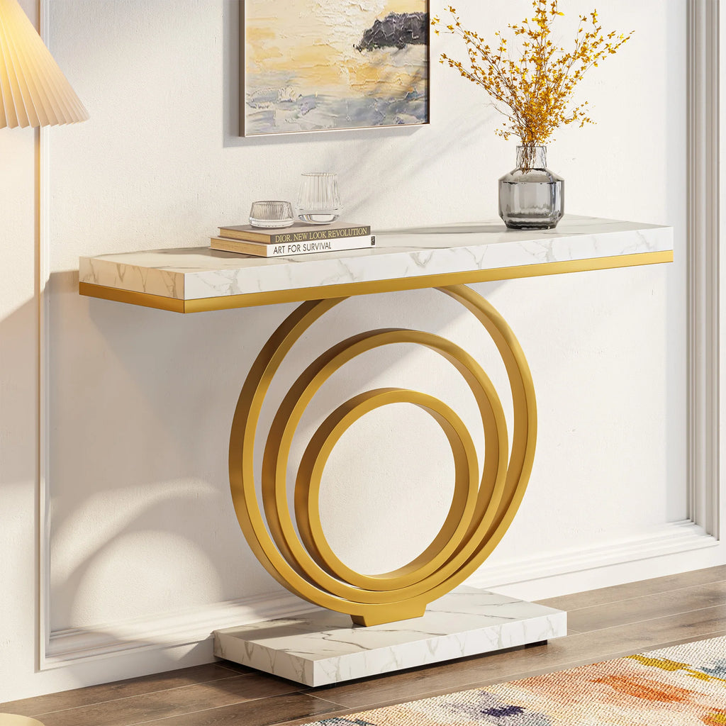 41-Inch Gold Entryway Table, Modern Console Table Narrow Long, Contemporary Accent Table for Living Room