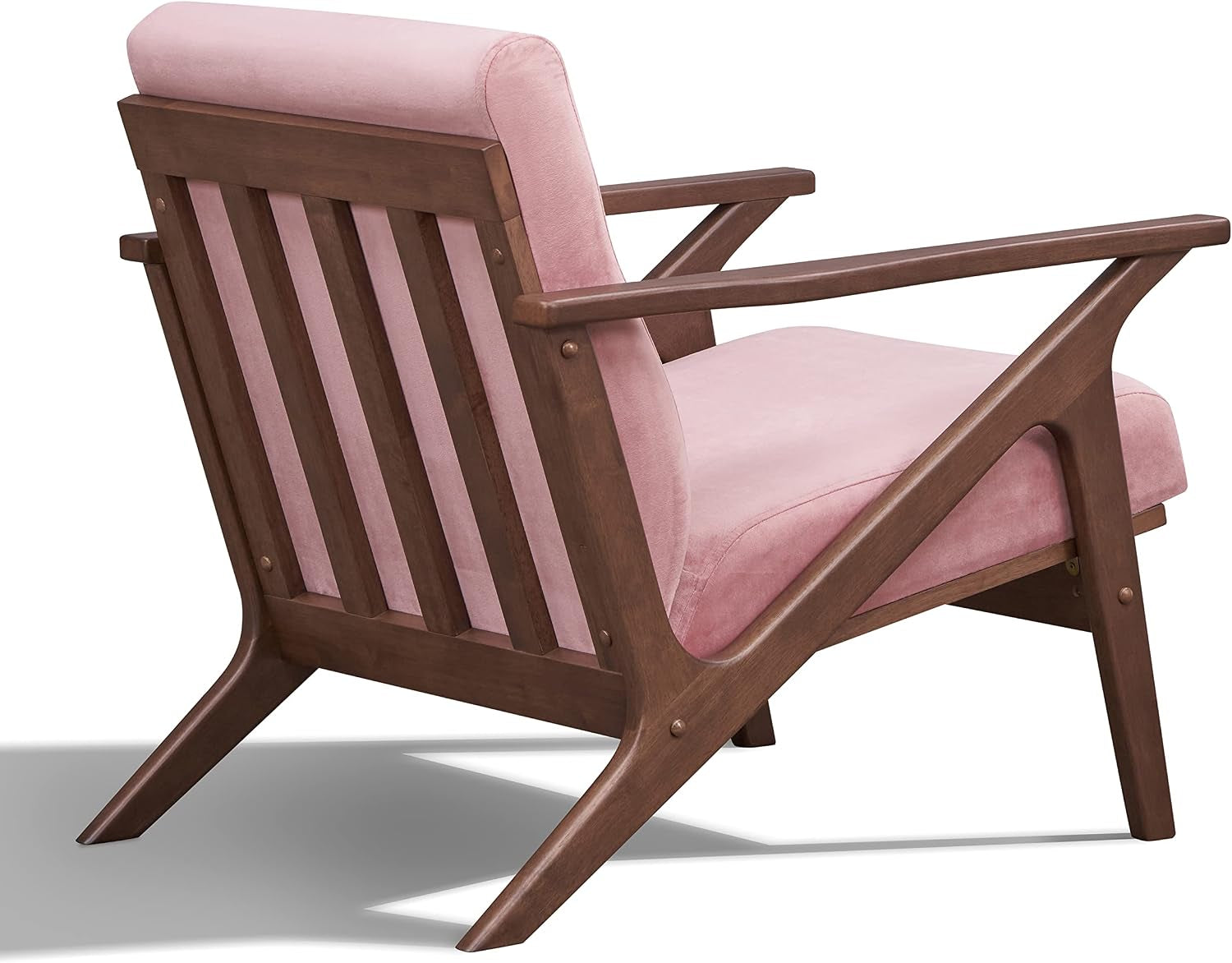 Zola Mid Century Modern Accent Chair Arm Chair: the Perfect Reading, Living Room, and Bedroom Chairs for Modern Home Furniture Use! Solid Wood Frame, Blush Velvet/Walnut