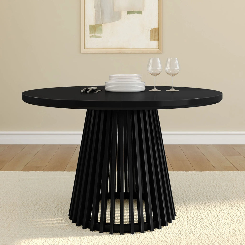 48" Lido round Dining Table, Solid Wood Minimalist Kitchen Table for 4, Black