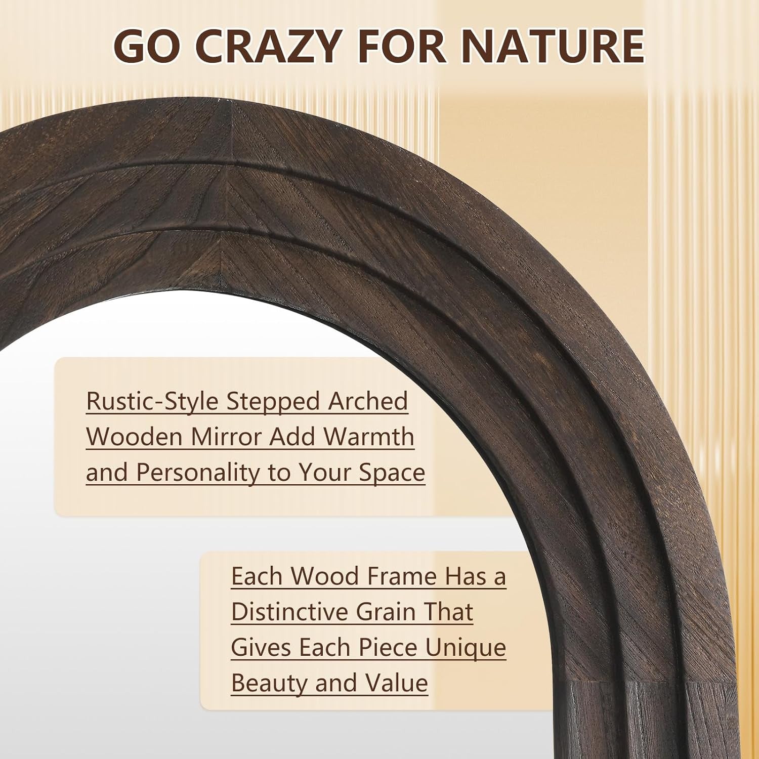 Large Arched Wood Mirror Full Length, 71"X32" Rustic Floor Mirror | Farmhouse with Stand, for Bedroom Living Room Dressing Room Entryway, Free Standing Leaning or Wall Mounted, Brown