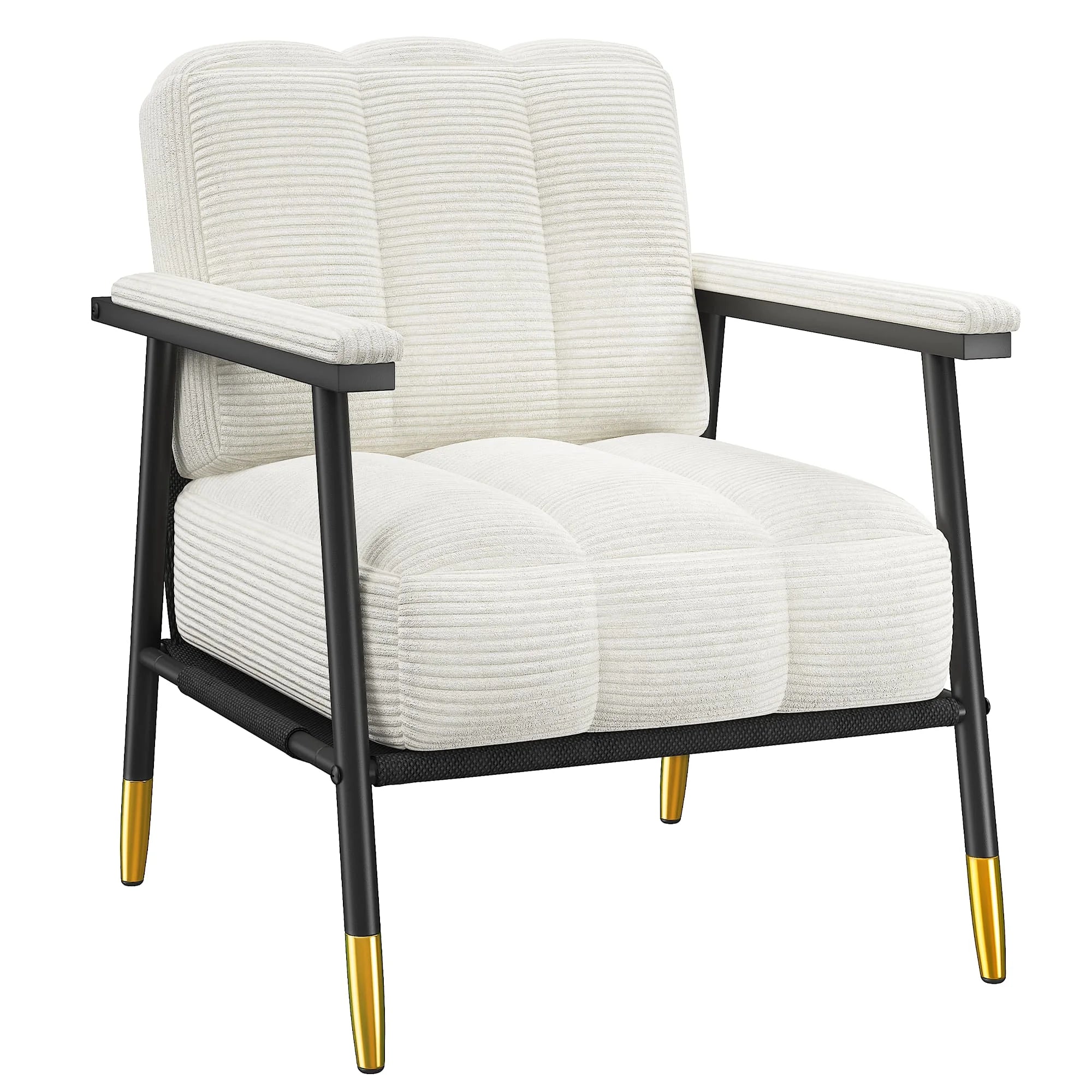 Modern Living Room Chair, Upholstered Armchair with Thick Cushion, Mid-Century Accent Chair with Metal Frame for Bedroom, Balcony and Porch