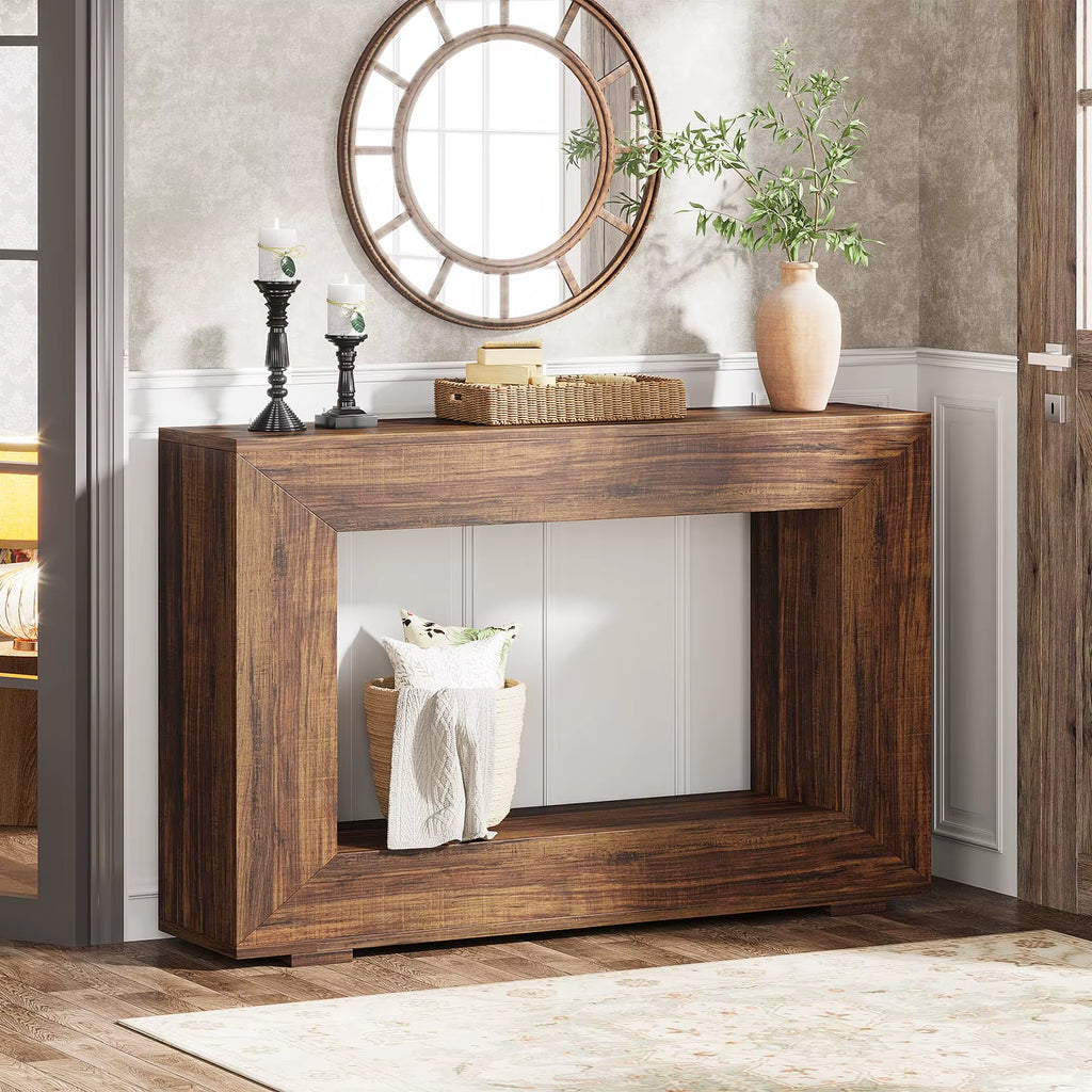 47" Farmhouse Console Table with Storage, Industrial Hallway Sofa Table for Entryway, Living Room