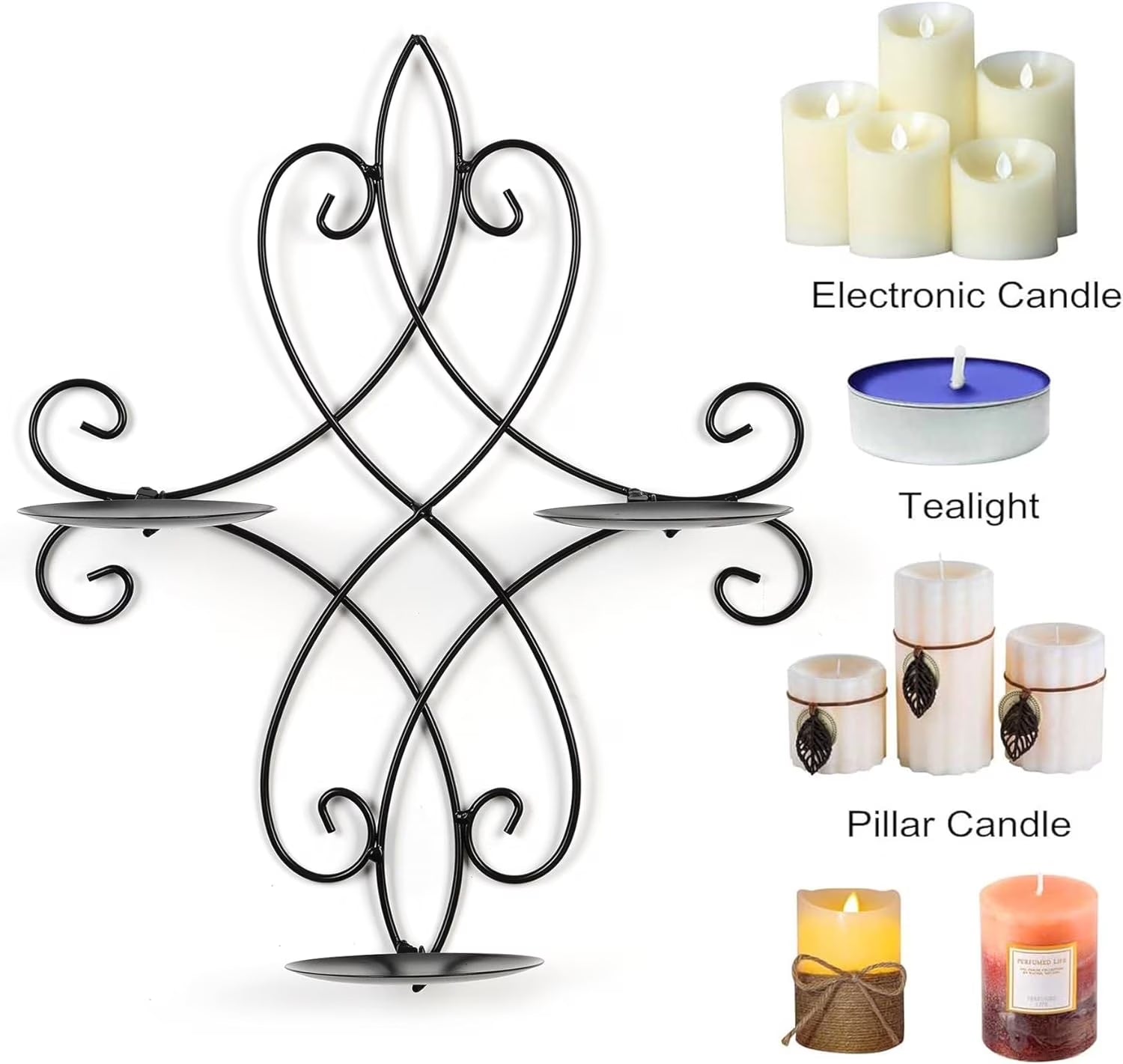 Wall Candle Sconce Holder Set of 2, Metal Wall Candle Holder Wall Decor, Hanging Wall Mounted Candle Stick Holder for Living Room Bedroom Dining Room Decorations
