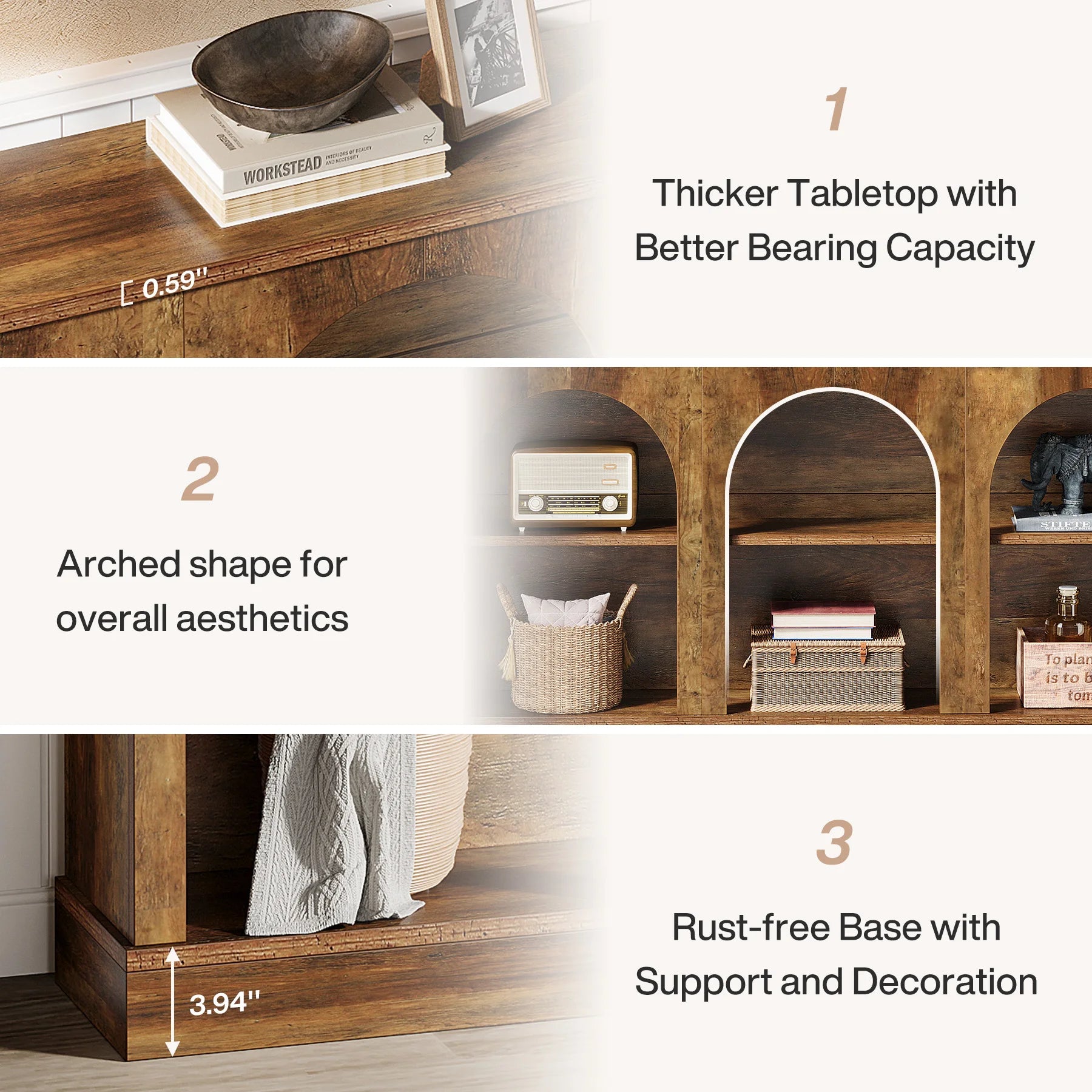 Farmhouse Console Table, 63-Inch Long Entryway Table with 3 Tier Storage, Wooden Rectangular Sofa Table