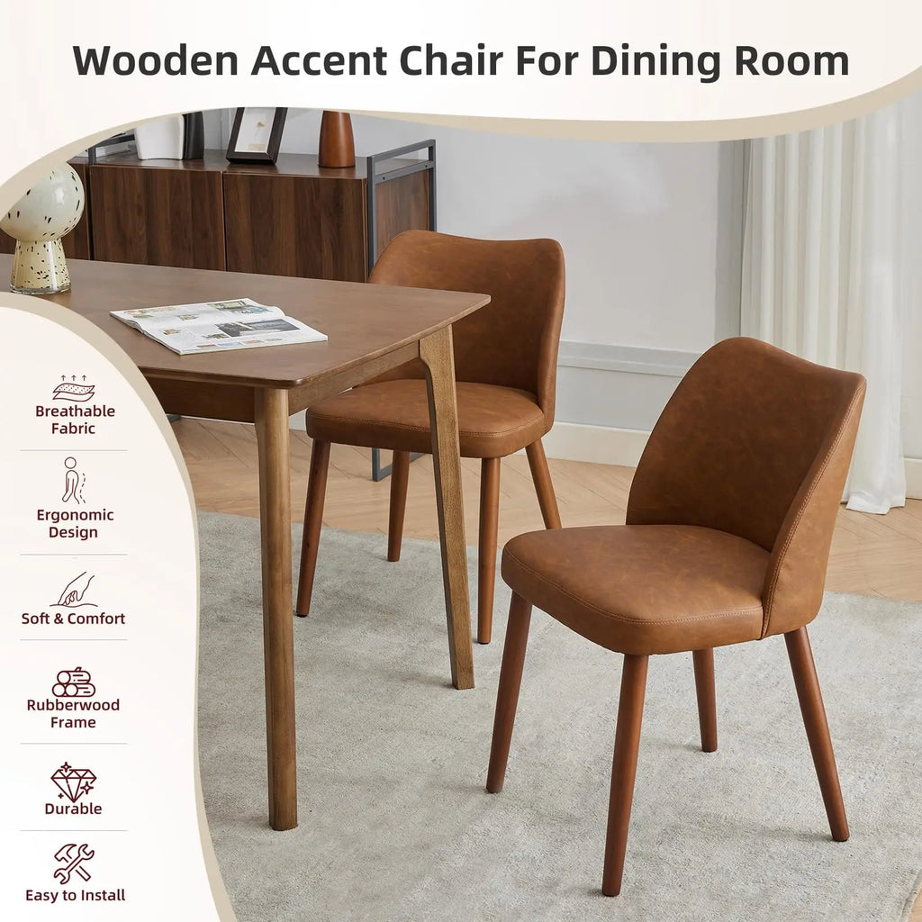 Modern Dining Chairs Set of 2, Comfortable Linen Upholstered Accent Chair with Ergonomic Backrest & Rubberwood Legs, Comfy Kitchen Furniture for Living Room Apartments