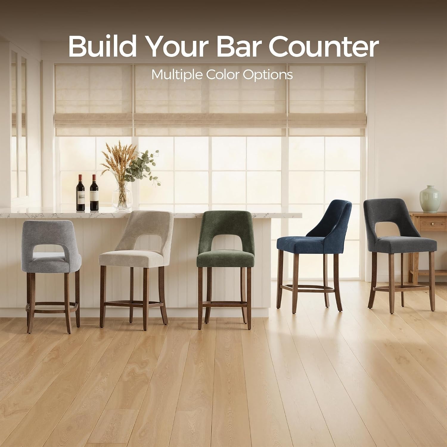 Green upholstered counter stools set of four