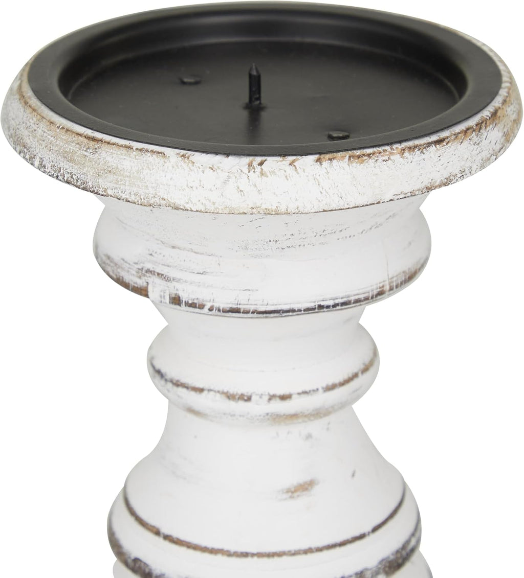 Deco 79 Mango Wood Decorative Candle Holder Turned Style Pillar Candle Stand, Set of 3 Candlestick Holder 10", 8", 6”H, White