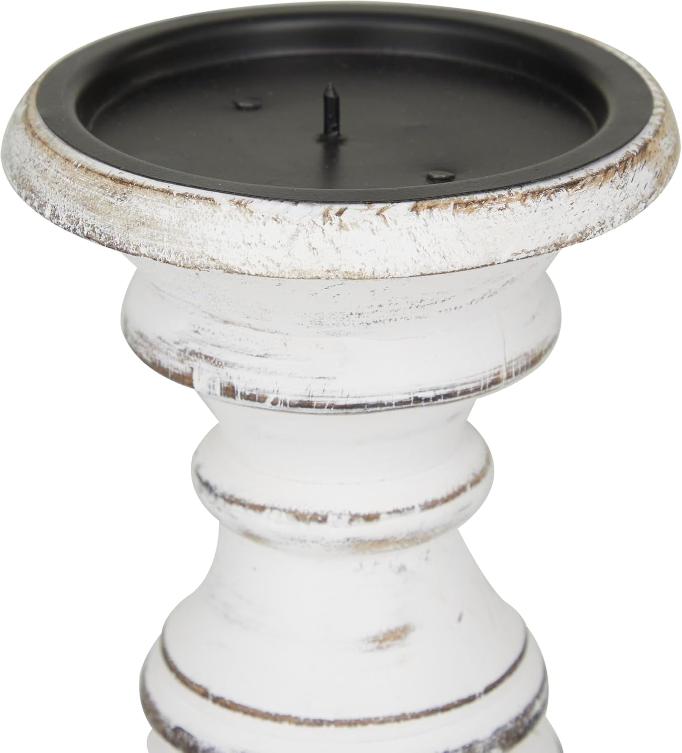 Deco 79 Mango Wood Decorative Candle Holder Turned Style Pillar Candle Stand, Set of 3 Candlestick Holder 10", 8", 6”H, White